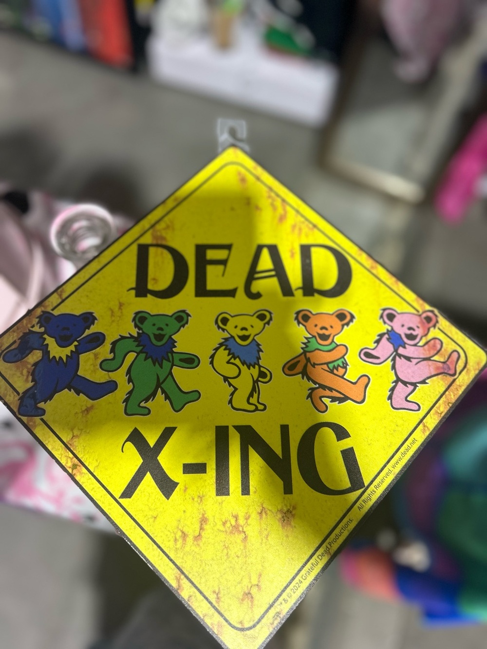 Grateful Dead X-Ing Yellow Sign Plaque with Colorful Bears